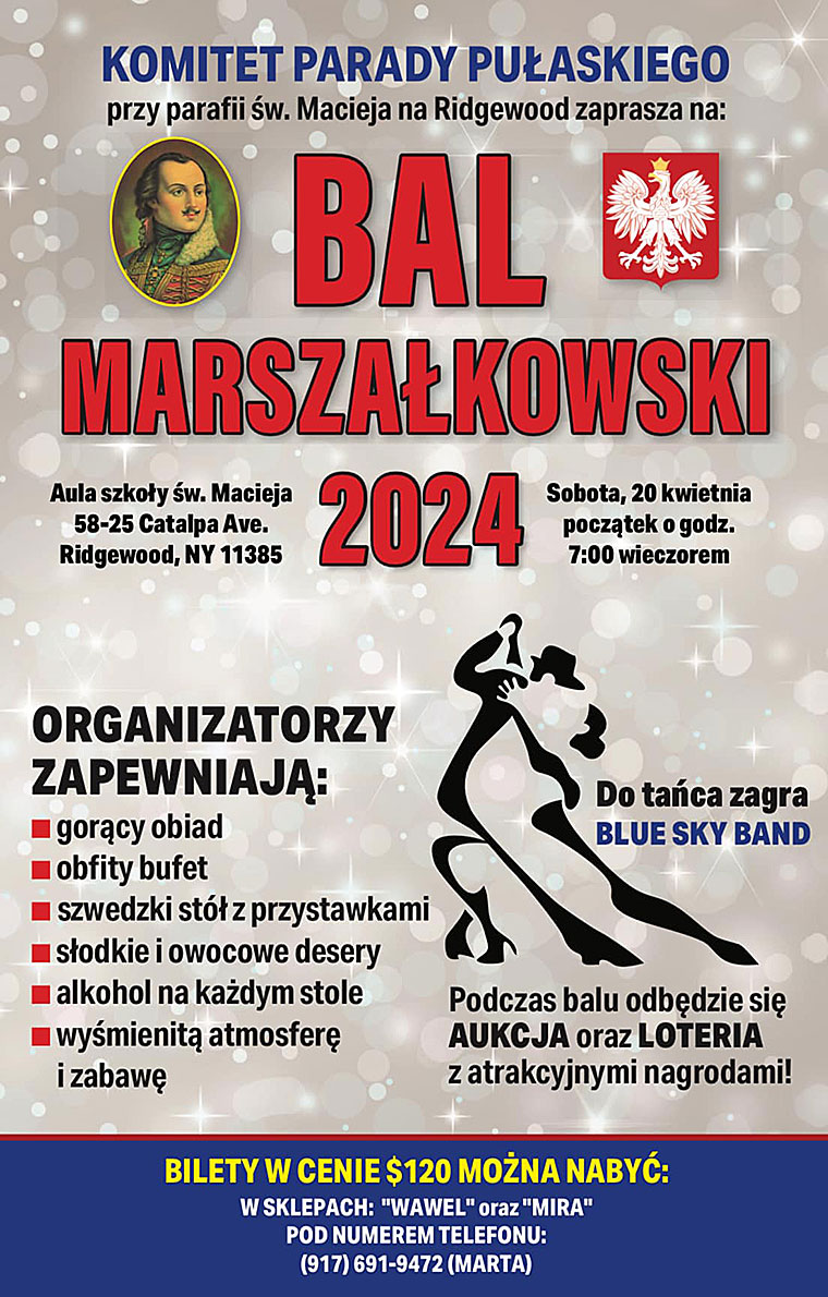 Bal Marszałkowski 2024 Komitetu Parady Pułaskiego na Ridgewood w