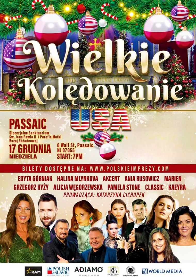Wielkie Kolędowanie w Passaic. Koncert z gwiazdami, jak Edyta Górniak