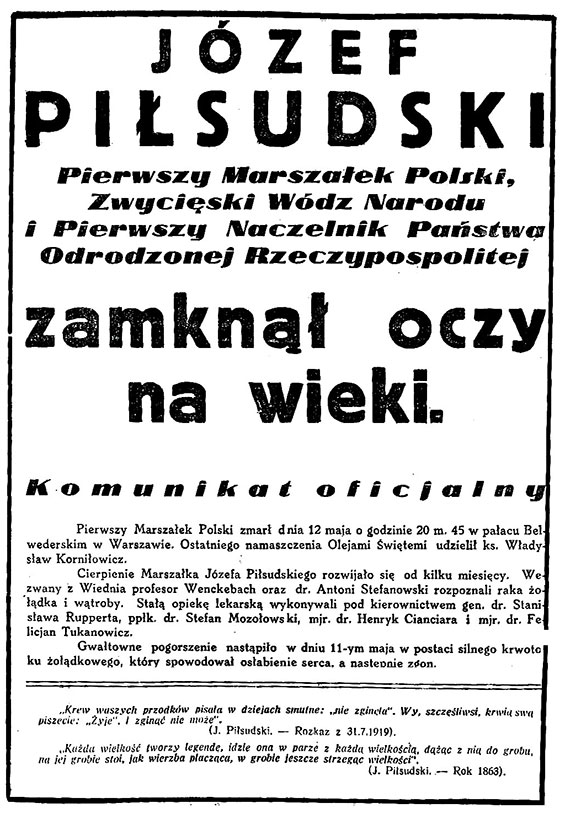 pilsudski nekrolog oficjalny gazeta polska