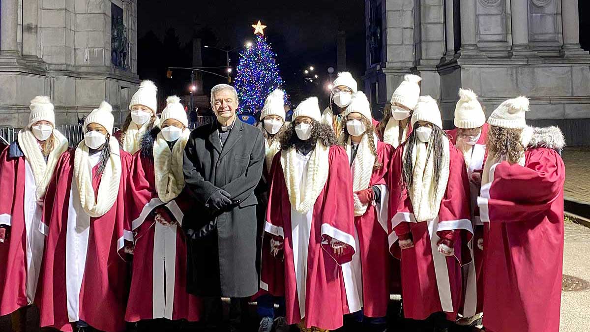 Bishop Robert Brennan Light Christmas Tree and Blesses Nativity Scene in Grand Army Plaza