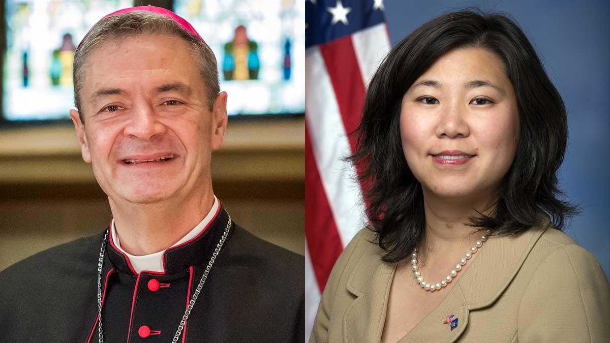 NY. Bishop Robert Brennan, Congresswoman Grace Meng at the 4th Annual Great Diocesan Read Aloud