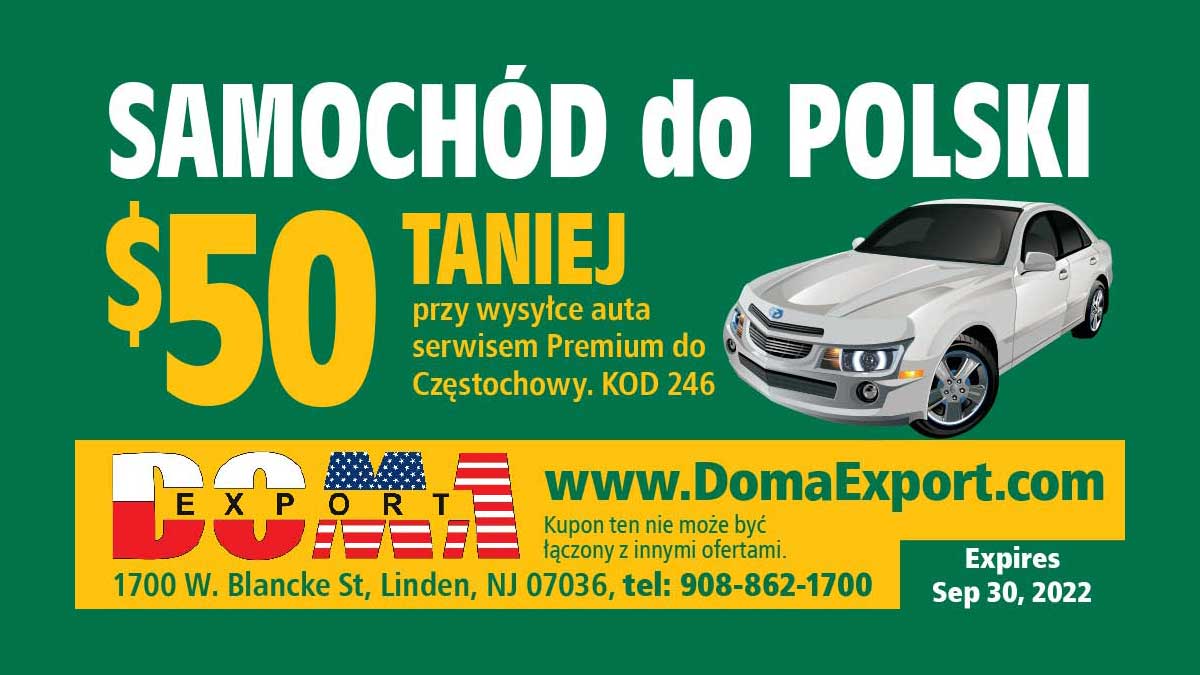 Transport samochodu do Polski z USA ze zniżką z Doma Export. $50 taniej