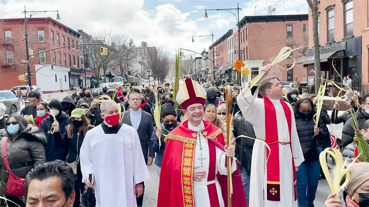 Bishop Brennan Leads Procession this Palm Sunday in Brooklyn, New York