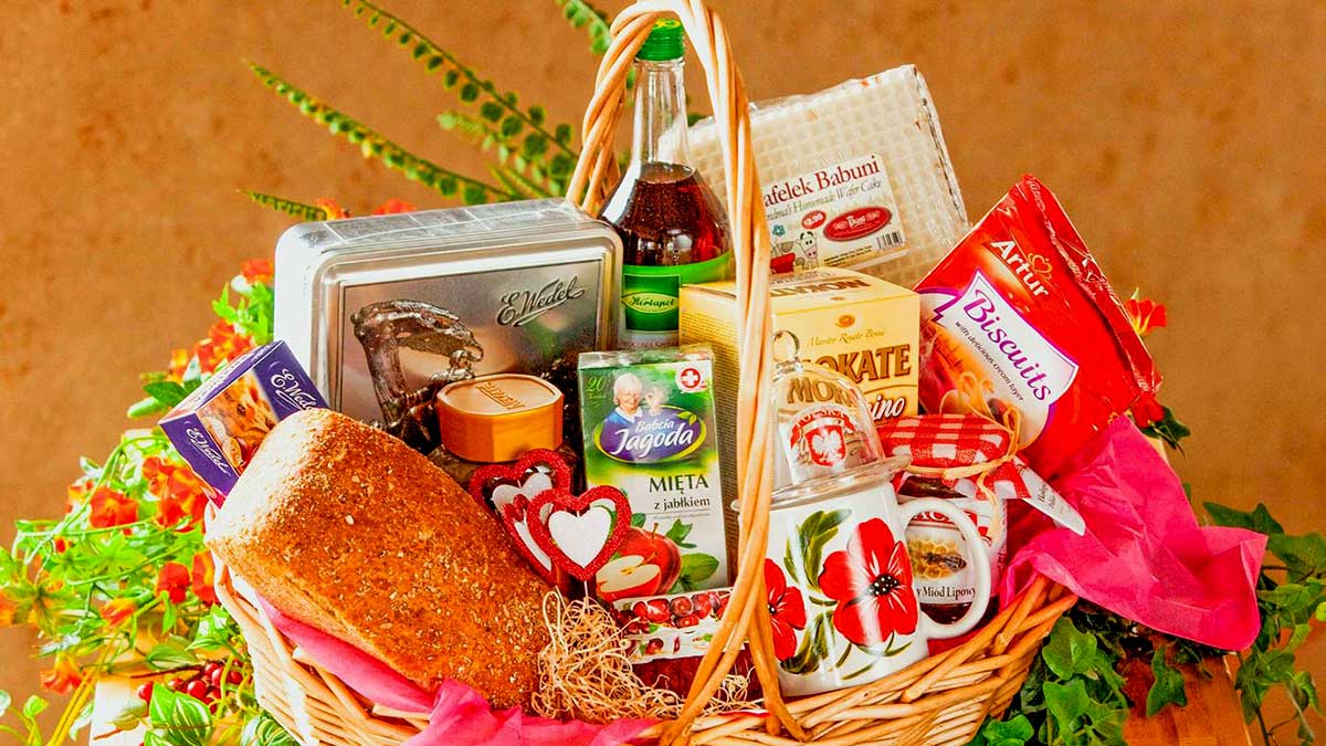 Basket Filled with Homemade and Imported Polish Goodies for Your Mom or Babcia from Piast 