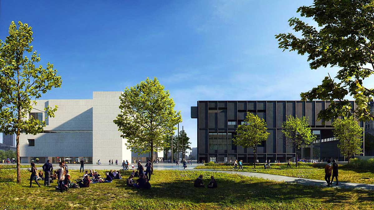 Wiecha na szczycie nowego budynku Muzeum Sztuki Nowoczesnej w Warszawie