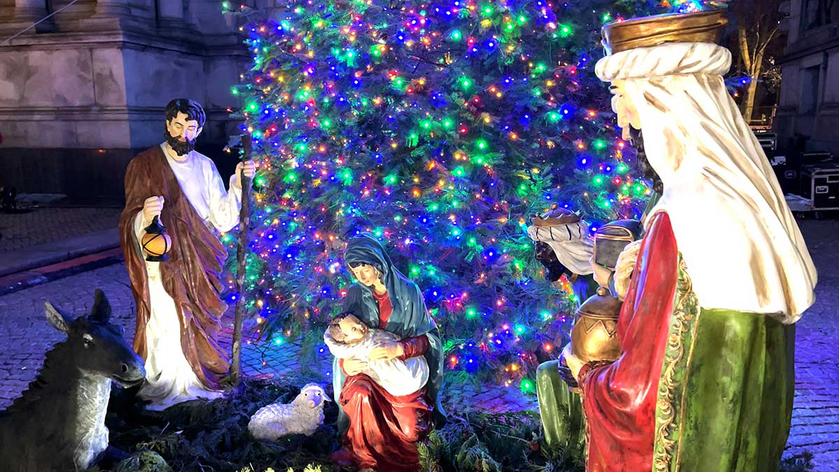 Bishop Robert Brennan Lights Christmas Tree and Blesses Nativity Scene in Grand Army Plaza