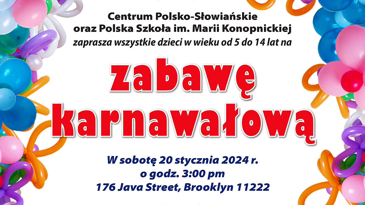 Zabawa karnawałowa dla dzieci w Centrum Polsko-Słowiańskim w Nowym Jorku 