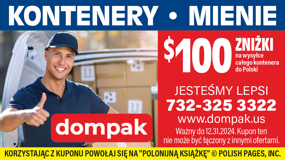Zniżka na mienie przesiedlenia i całe kontenery wysyłane do Polski z USA. Dompak Corporation