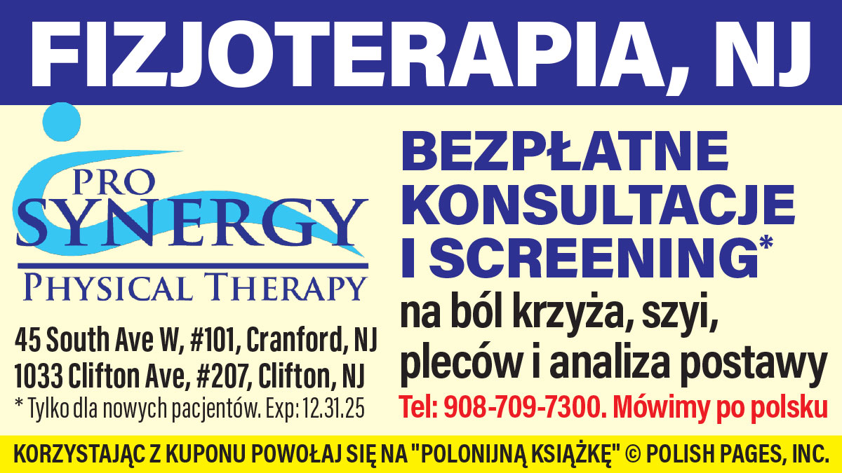Bezpłatna konsultacja i screening w NJ na ból krzyża, szyi, pleców i analiza postawy. Polski gabinet ProSynergy Physical Therapy