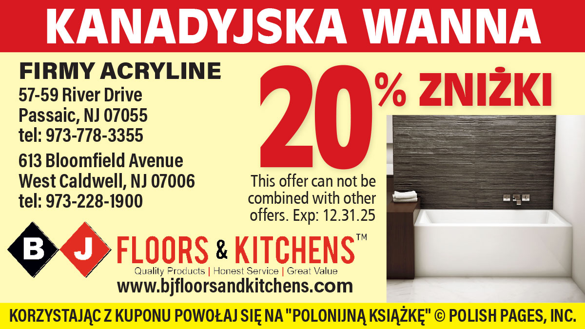 Materiały na remonty łazienek i kuchni w NJ. Polskie sklepy BJ Floors & Kitchens w Passaic i West Caldwell