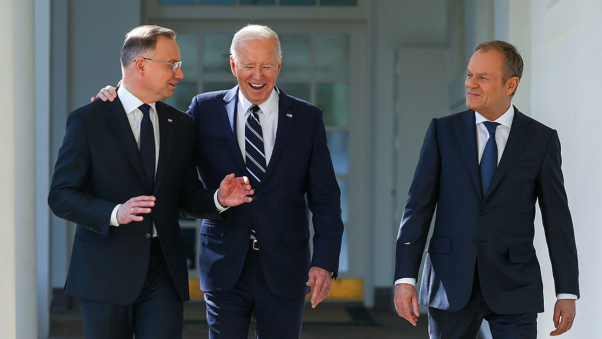 Biały Dom. Spotkanie Andrzeja Dudy i Donalda Tuska z prezydentem USA Joe Bidenem