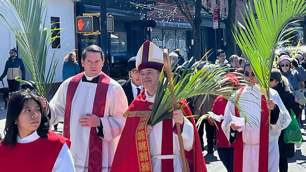 Bishop of the Diocese of Brooklyn Robert J. Brennan Leads Palm Sunday Procession