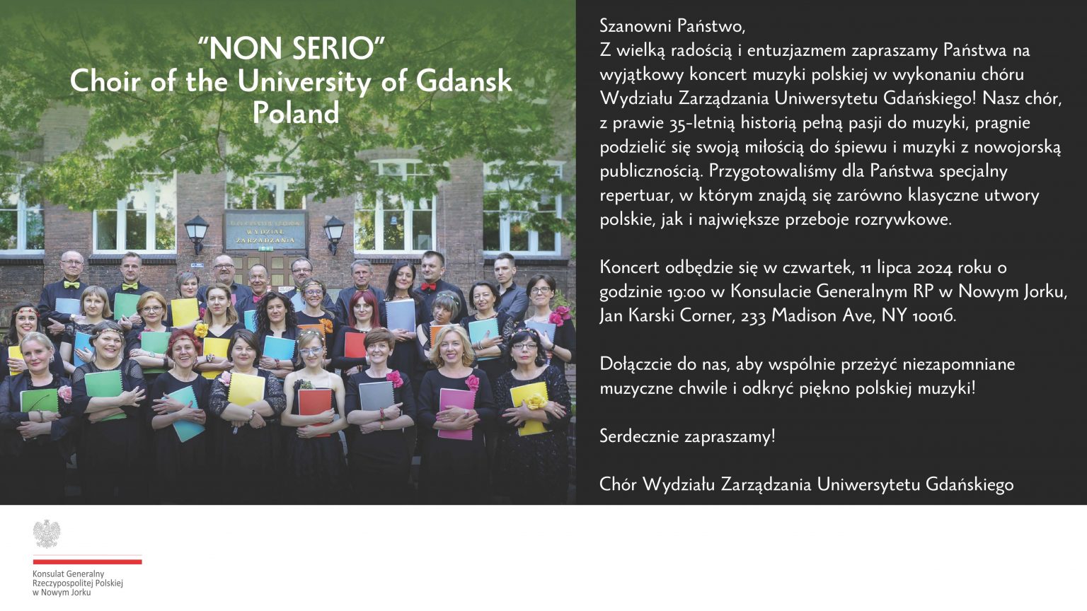 Koncert Chóru Wydziału Zarządzania Uniwersytetu Gdańskiego “NON SERIO w Nowym Jorku