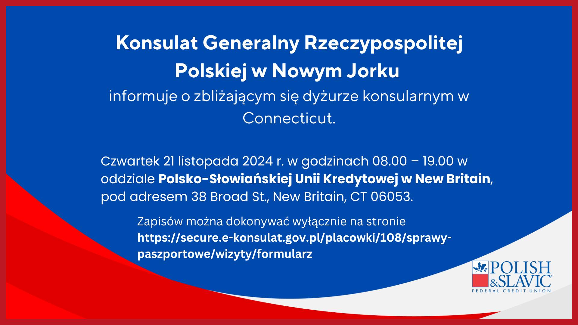 Dyżur konsularny w oddziale PSFCU w New Britain w listopadzie 2024 roku