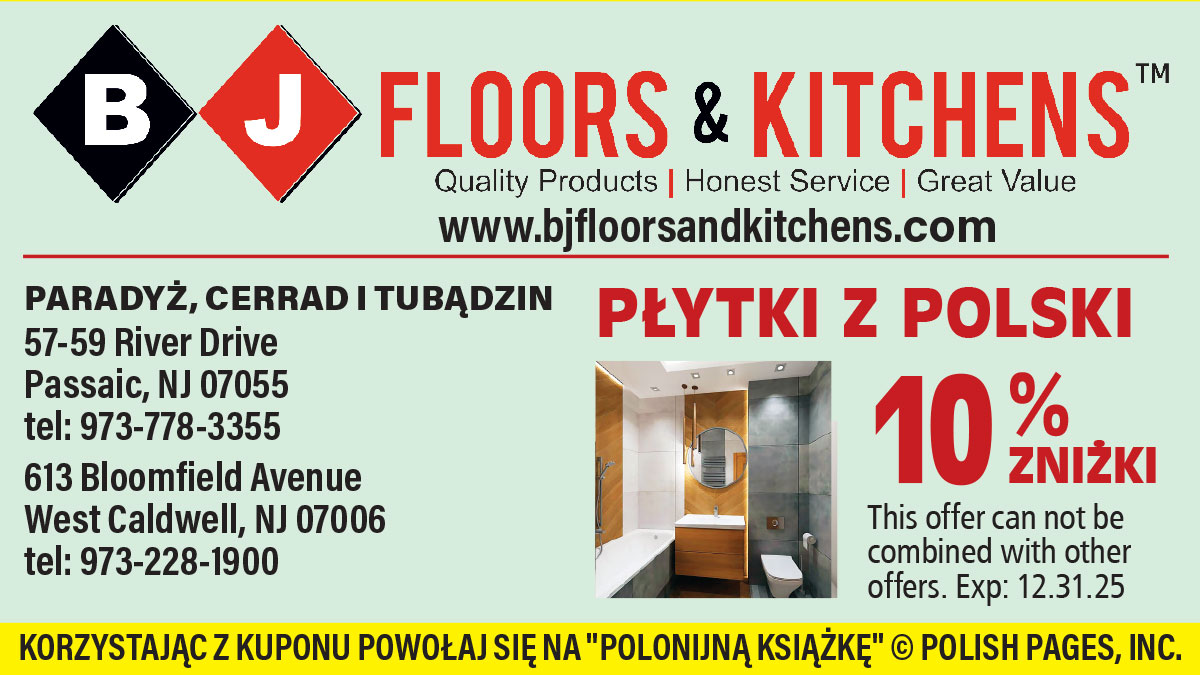 Zniżka na polskie płytki do kuchni i łazienek w New Jersey. Polskie sklepy z materiałami budowlanymi BJ Floors & Kitchens