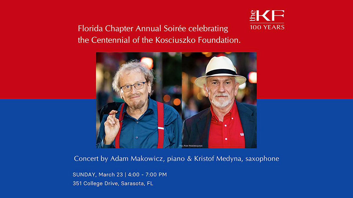 Celebrating The Centennial Anniversary of the Kosciuszko Foundation with Jazz Concert ADAM MAKOWICZ piano & KRISTOF MEDYNA saxophone.