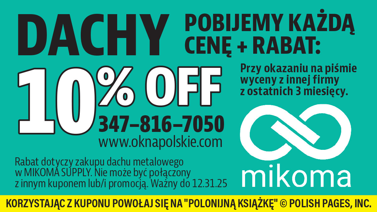 Zniżka, 10% taniej, na polskie dachy metalowe w USA. Najtańsze dachy z Polski w Mikoma Supply w Nowym Jorku